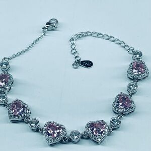 Breathless Sterling Silver Pink Heart Bracelet 61/2 to 71/2 inches